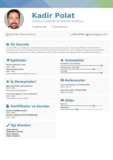 Halkla İlişkiler Örnek cv indir